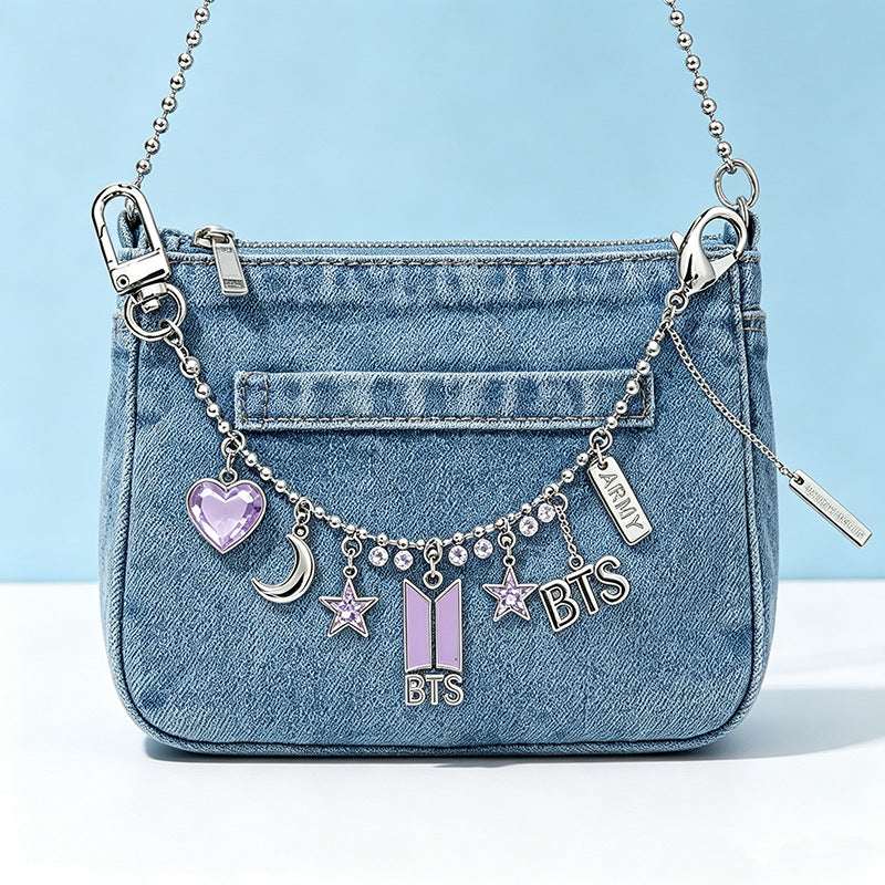 BTS Purple Crystal & Logo Multi-Charm Pants Chain Bag Accessory