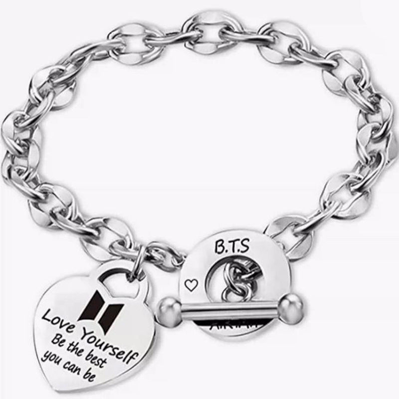 BTS Love Yourself Stainless Steel Bracelet | Heart Charm ARMY Jewelry