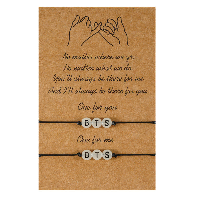 BTS Glow-in-the-Dark Adjustable Friendship Bracelet Set ā Luminous Beaded K-Pop ARMY Couple Bracelet | BTS Bracelet