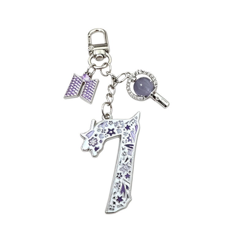 BTS Number 7 Keychain | Rhinestone & Enamel Multi-Charm for Bag