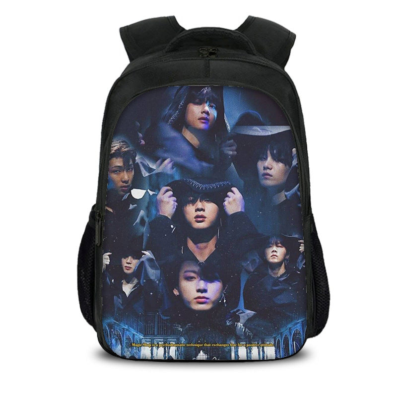 BTS Member Photo & Graphic Print Student Backpack