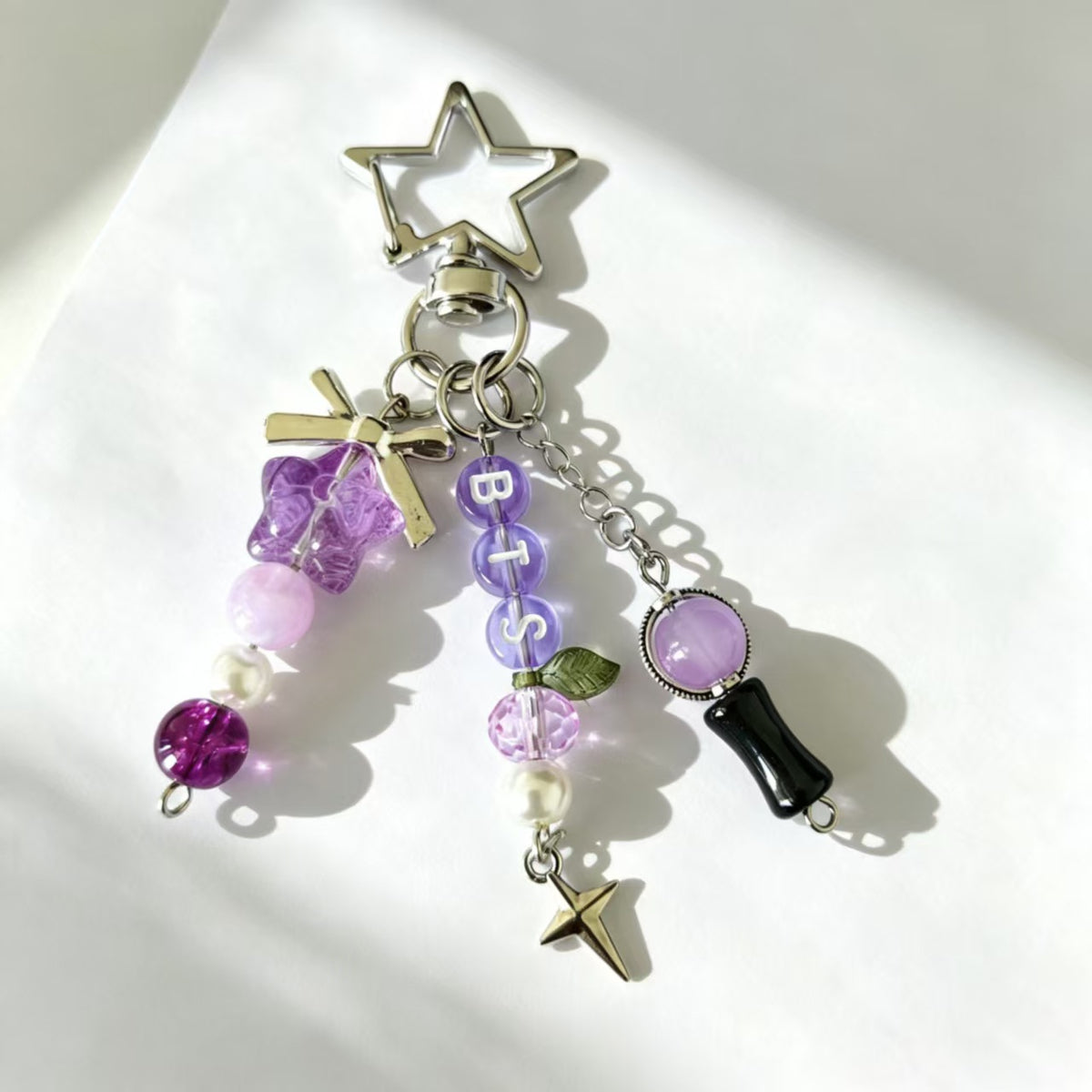 Purple Beaded Star Charm Keychain