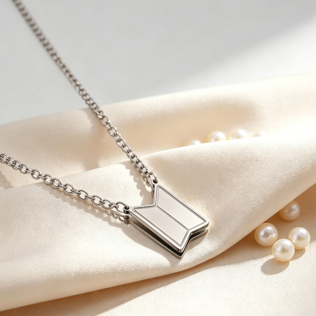 BTS Logo Pendant Silver Chain Necklace