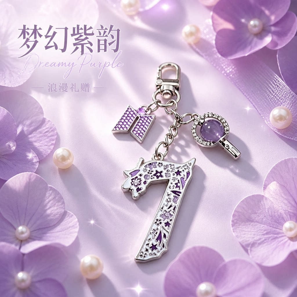 BTS Number 7 Keychain | Rhinestone & Enamel Multi-Charm for Bag