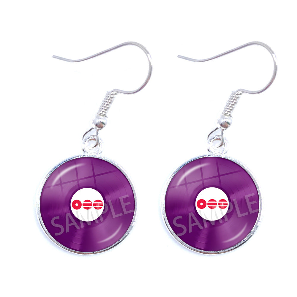 BTS Purple Vinyl Record Glass Cabochon Dangle Earrings