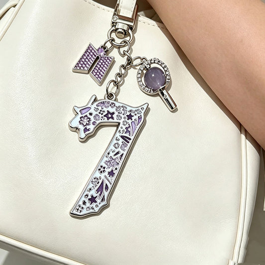 BTS Number 7 Keychain | Rhinestone & Enamel Multi-Charm for Bag