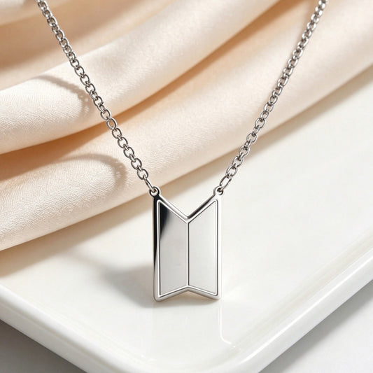 BTS Logo Pendant Silver Chain Necklace