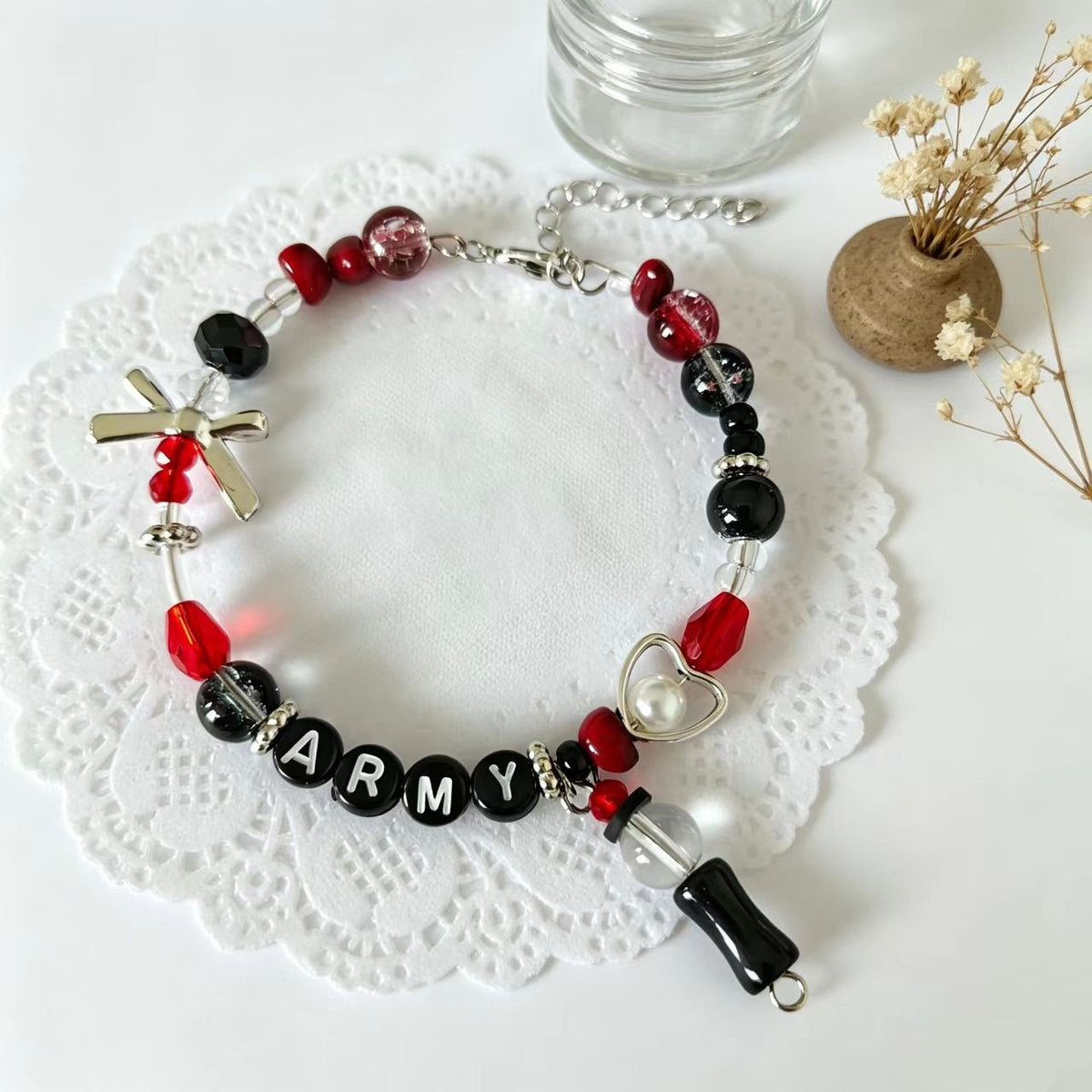 ARMY Red & Black Beaded Charm Bracelet Collection