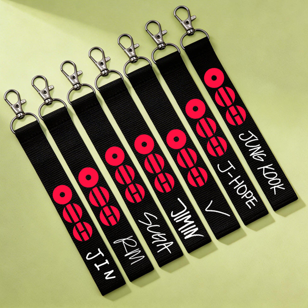 BTS Member Name Tag Fabric Keychain Strap