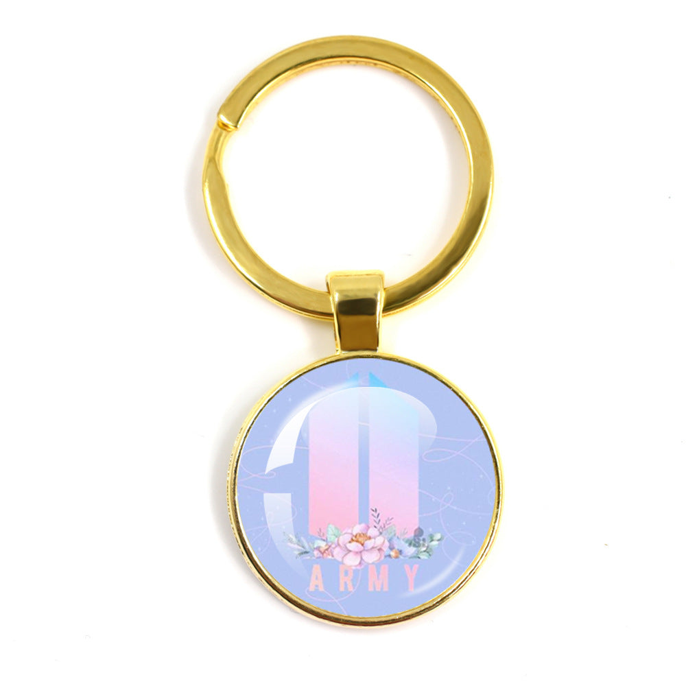 BTS ARMY Floral Pastel Glass Cabochon Keychain