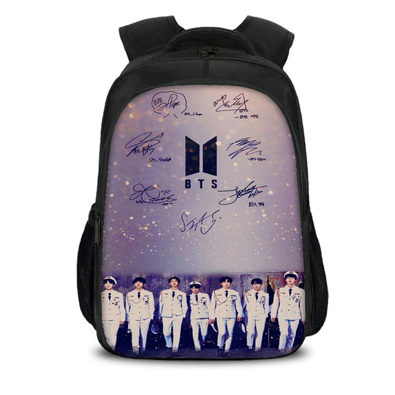 BTS Member Photo & Graphic Print Student Backpack