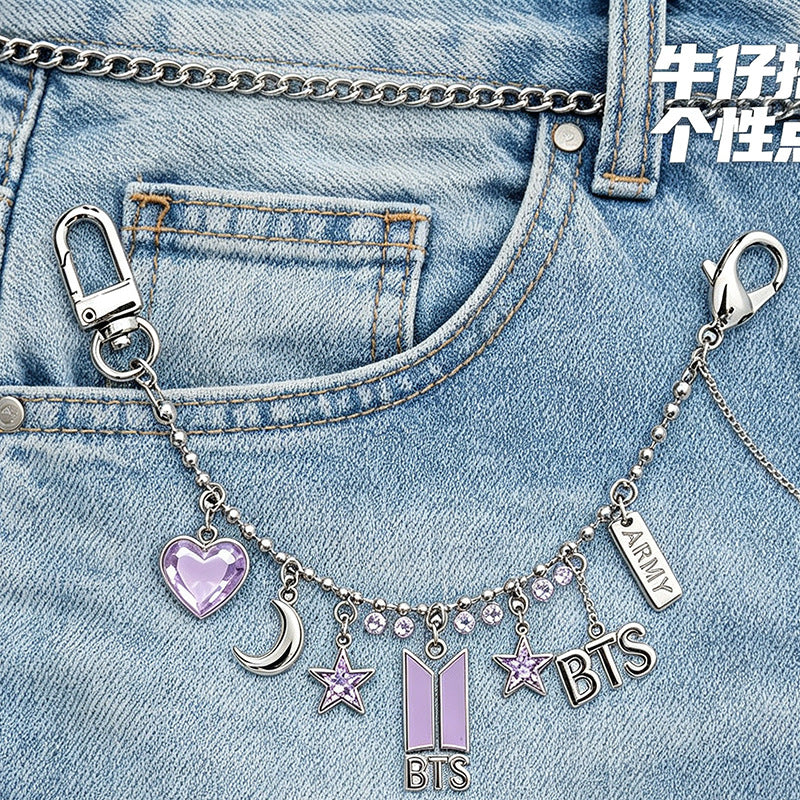 BTS Purple Crystal & Logo Multi-Charm Pants Chain Bag Accessory