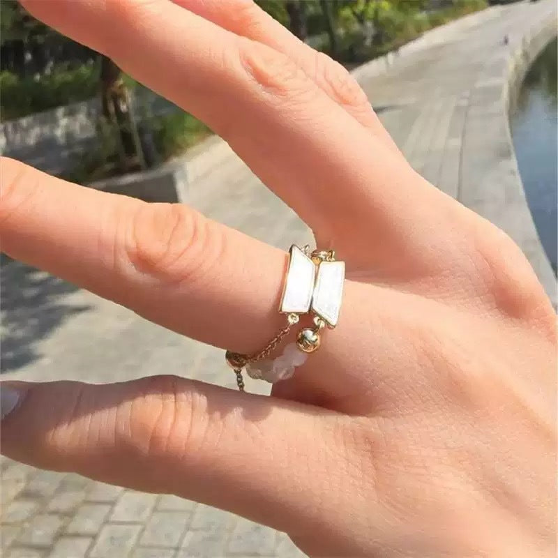 BTS Crystal & Bead Adjustable Gold-Tone Ring