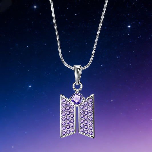 BTS Logo Necklace for Women | Purple Rhinestone Pendant