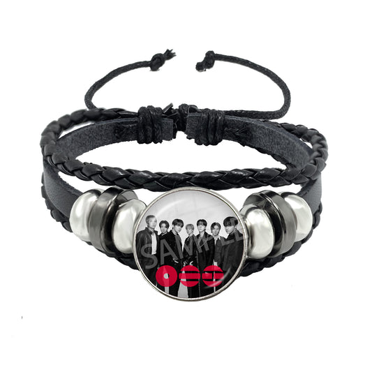 BTS Charm Bracelet | Braided Leather Glass Cabochon