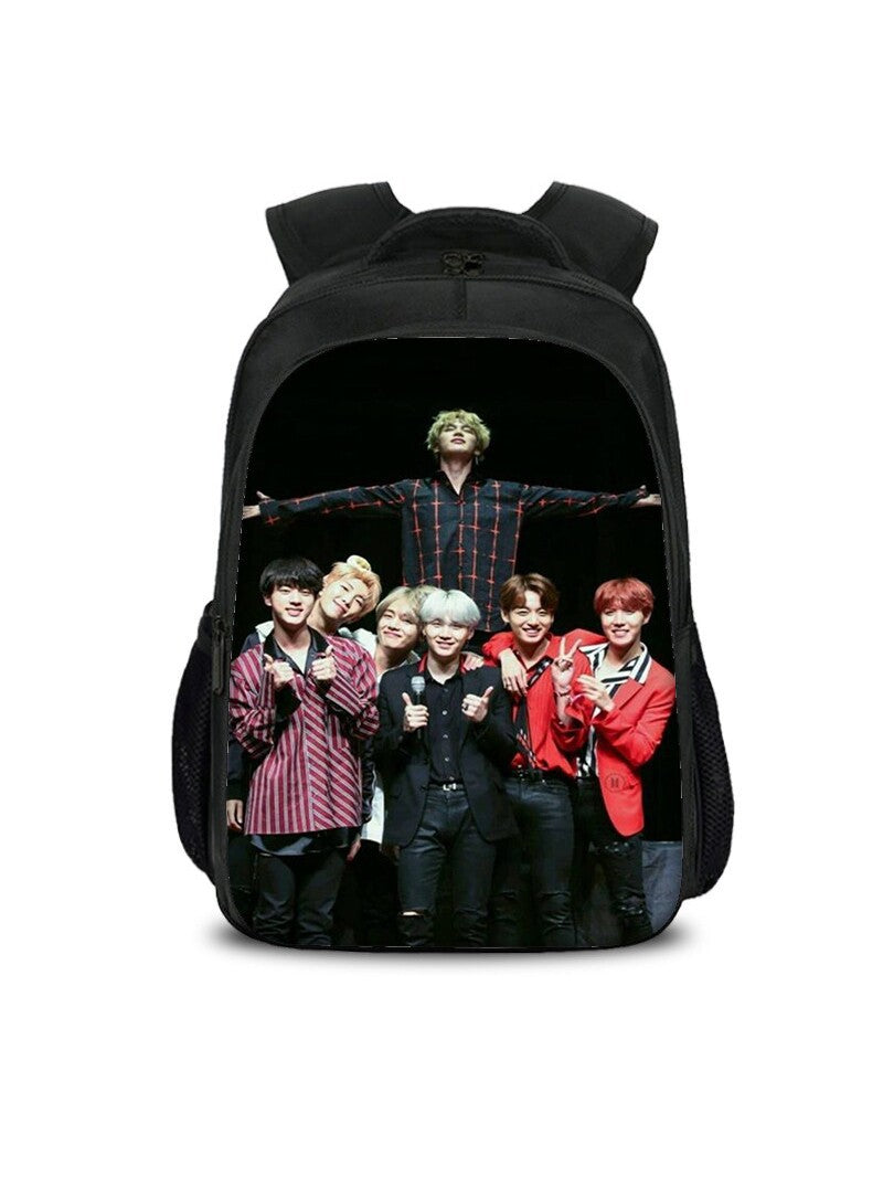 BTS Member Photo & Graphic Print Student Backpack