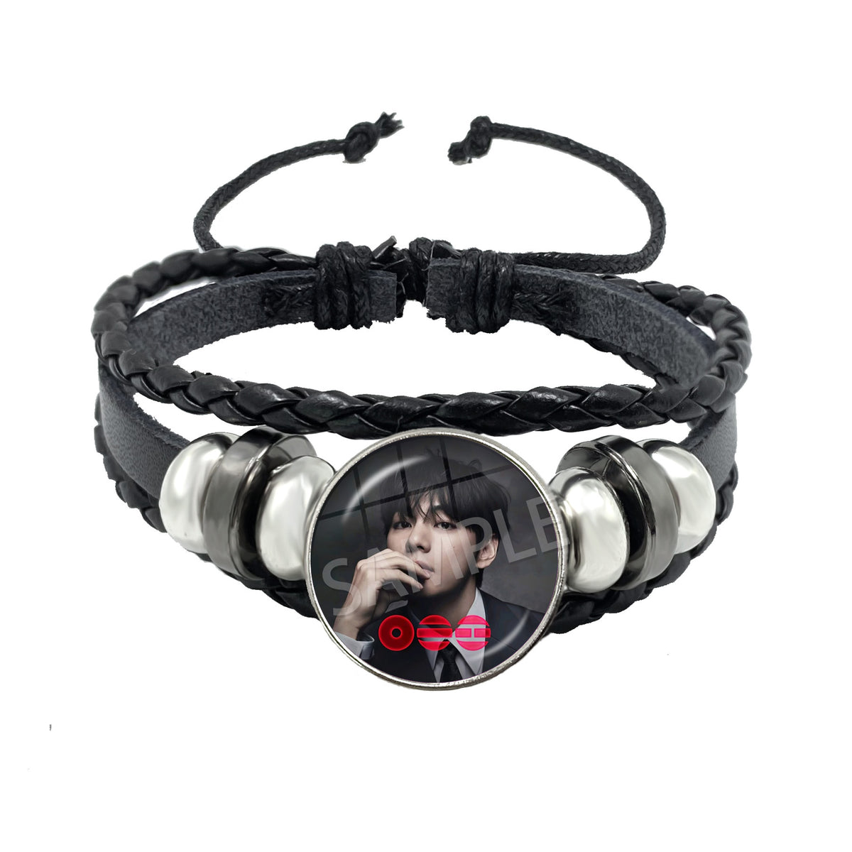 BTS Charm Bracelet | Braided Leather Glass Cabochon