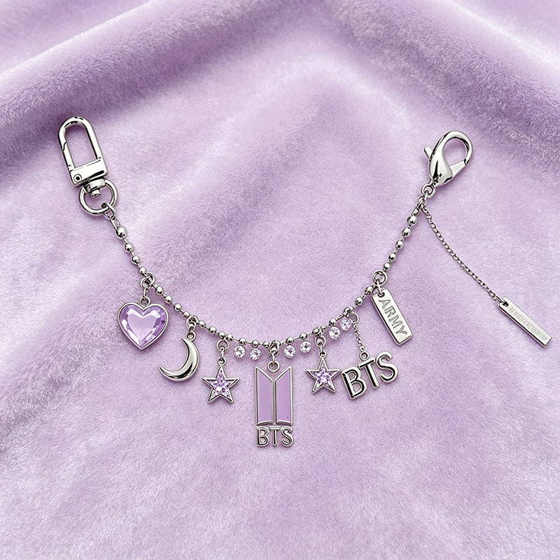 BTS Purple Crystal & Logo Multi-Charm Pants Chain Bag Accessory