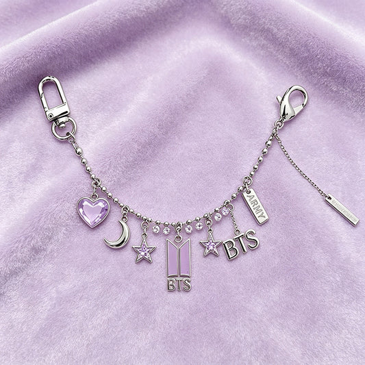 BTS Purple Crystal & Logo Multi-Charm Pants Chain Bag Accessory