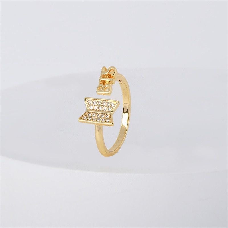 BTS Logo & Lettering Adjustable Rhinestone Open Ring