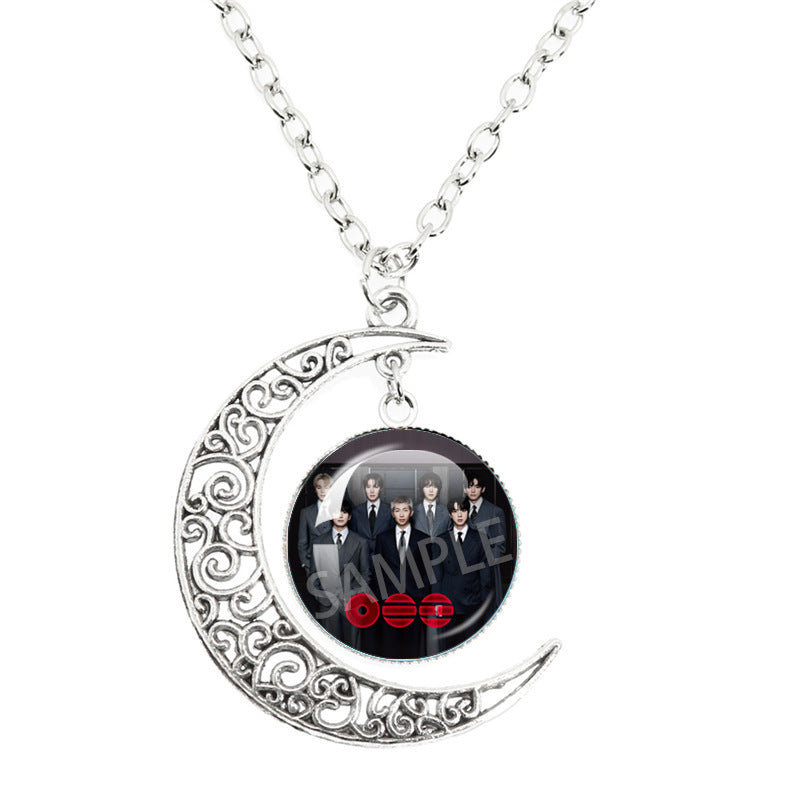 BTS Filigree Crescent Moon Pendant Necklace