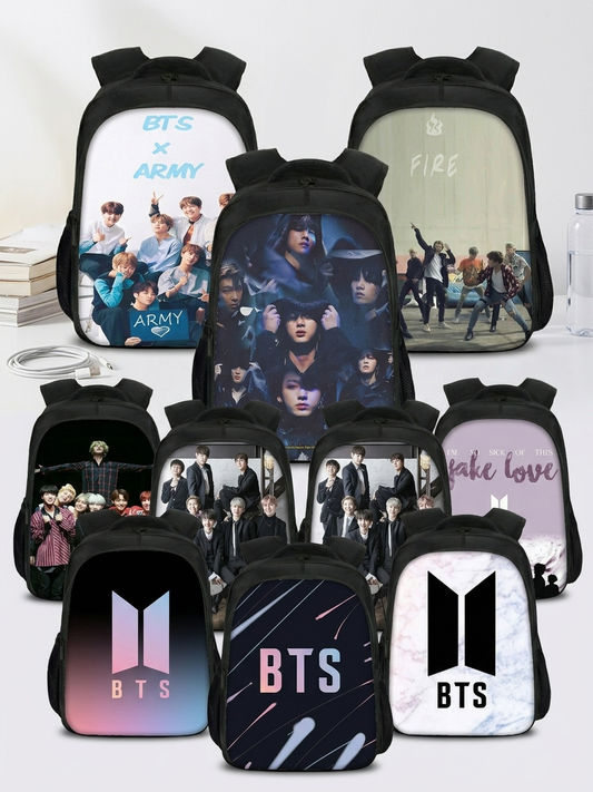 BTS Member Photo & Graphic Print Student Backpack