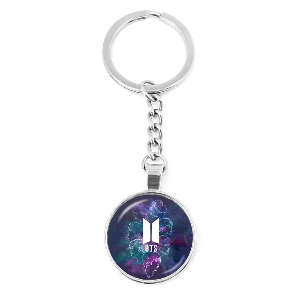 BTS Glass Cabochon Photo Pendant Keychain