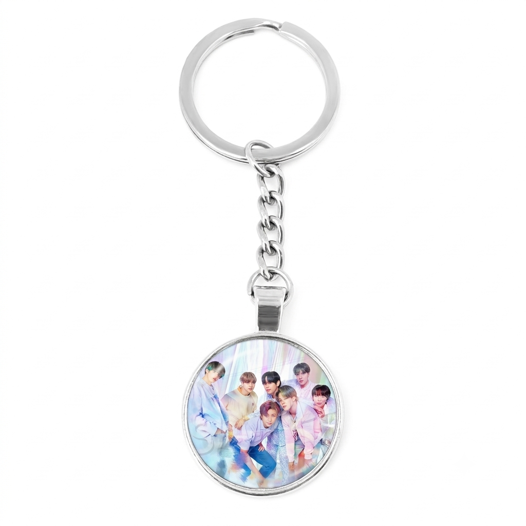 BTS Glass Cabochon Photo Pendant Keychain