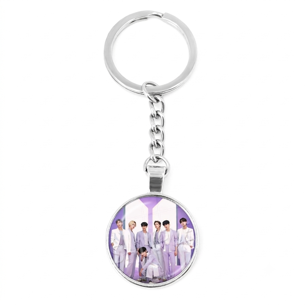 BTS Glass Cabochon Photo Pendant Keychain
