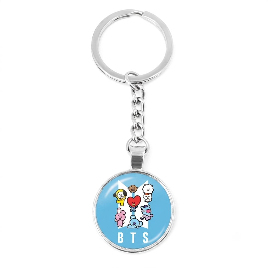 BTS Glass Cabochon Photo Pendant Keychain