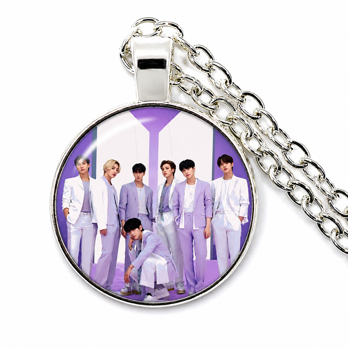 BTS Glass Cabochon Photo Pendant Chain Necklace