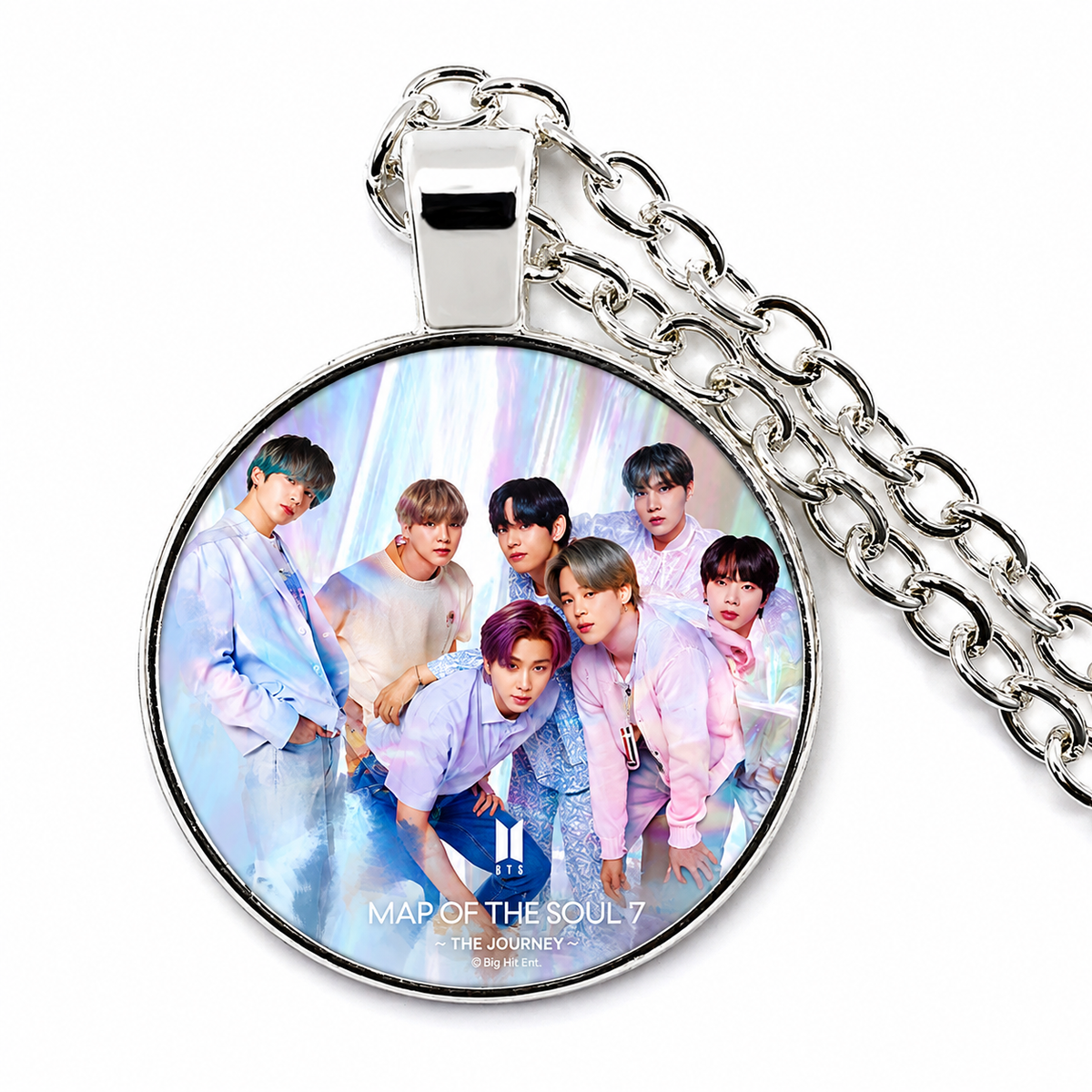 BTS Glass Cabochon Photo Pendant Chain Necklace