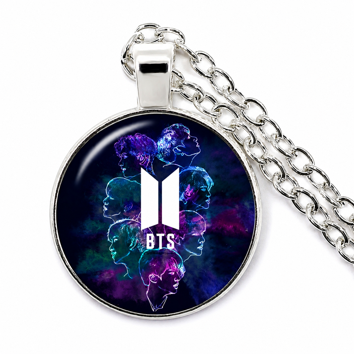 BTS Glass Cabochon Photo Pendant Chain Necklace