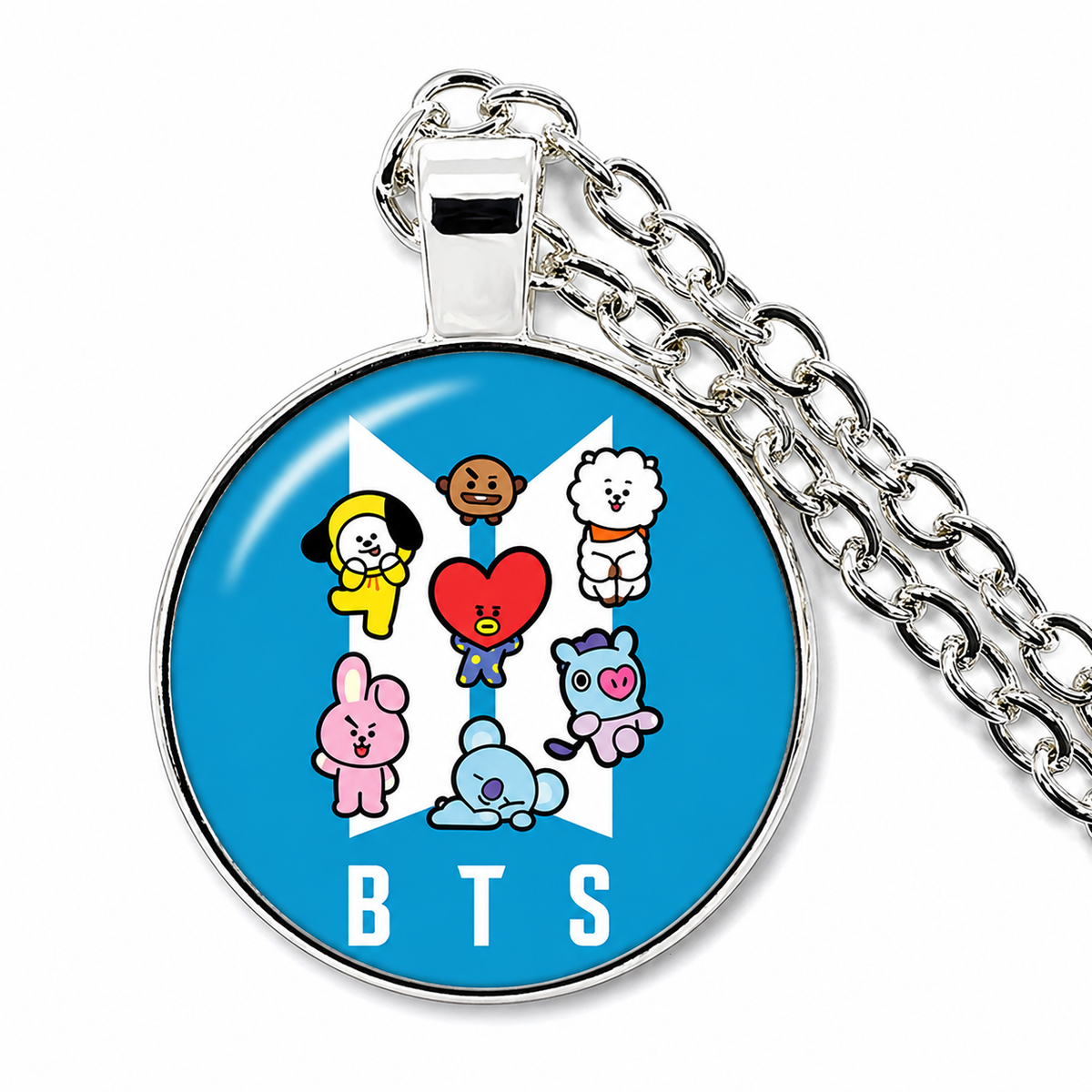 BTS Glass Cabochon Photo Pendant Chain Necklace