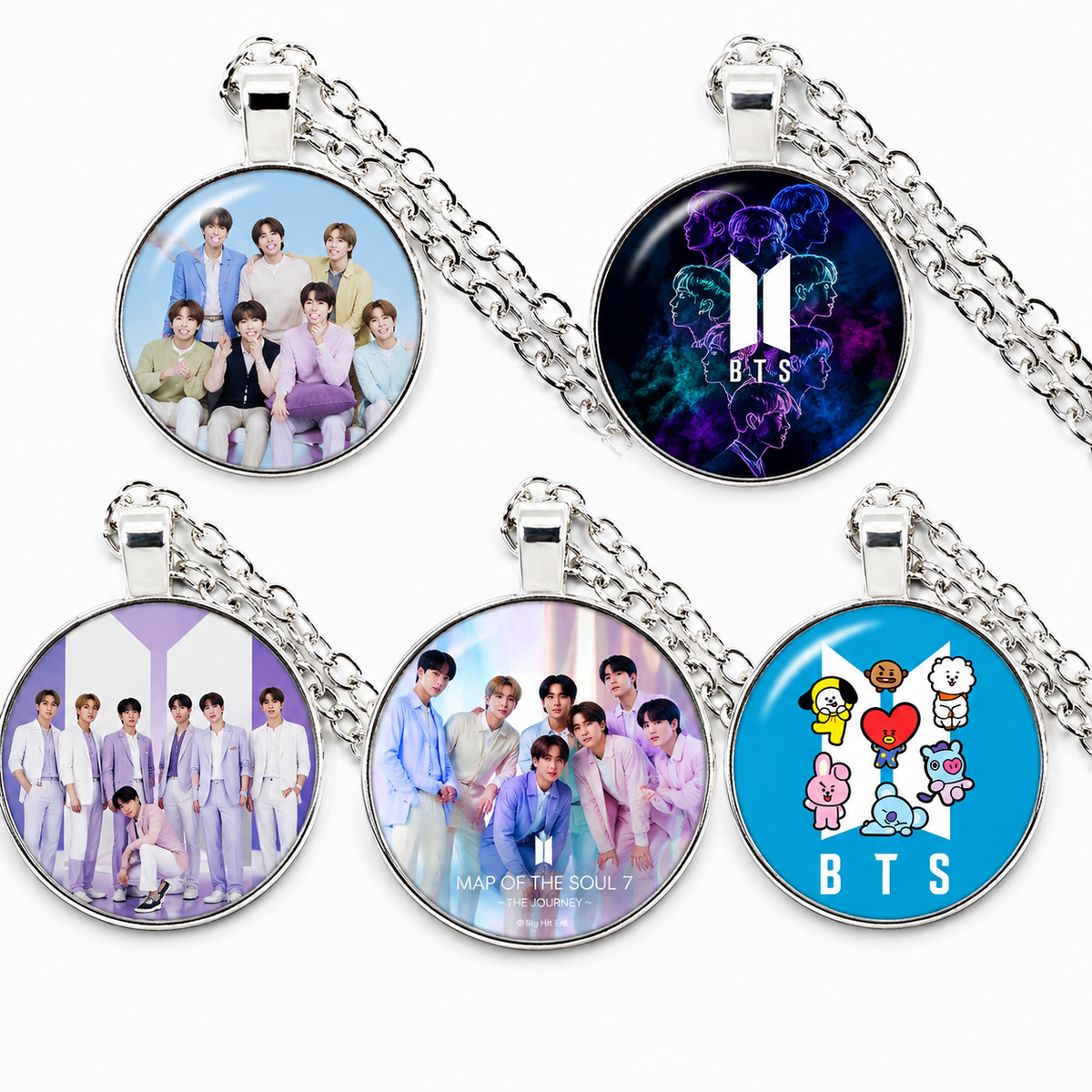 BTS Glass Cabochon Photo Pendant Chain Necklace