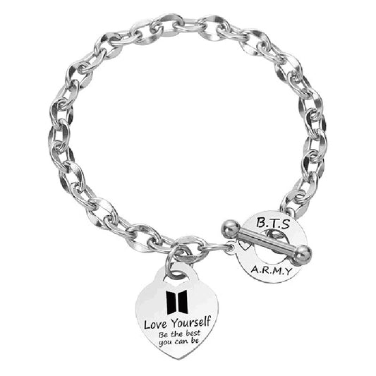 BTS Love Yourself Stainless Steel Bracelet | Heart Charm ARMY Jewelry
