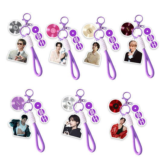 BTS Acrylic Keychain with Vinyl Record Charm | K-Pop ARMY Gift