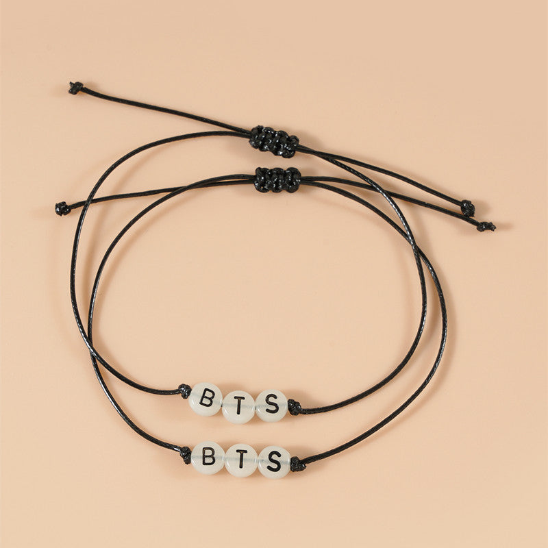 BTS Glow-in-the-Dark Adjustable Friendship Bracelet Set – Luminous Beaded K-Pop ARMY Couple Bracelet | BTS Bracelet