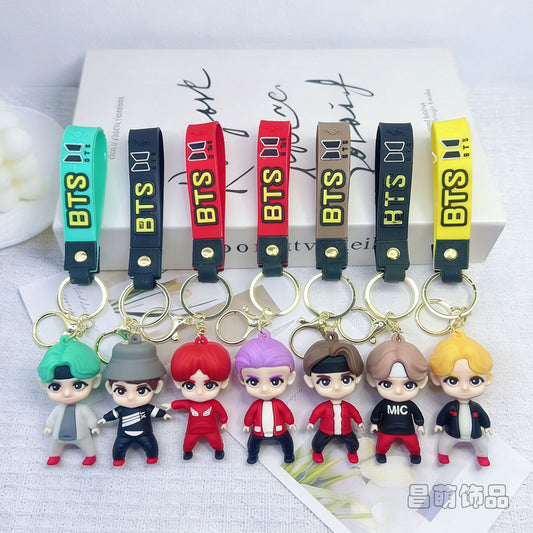 K-Pop BTS 3D Soft Rubber Figure Keychain  Cute Anime Bag Charm & Backpack Pendant | BTS Member Collectible Gift | BTS Keychain