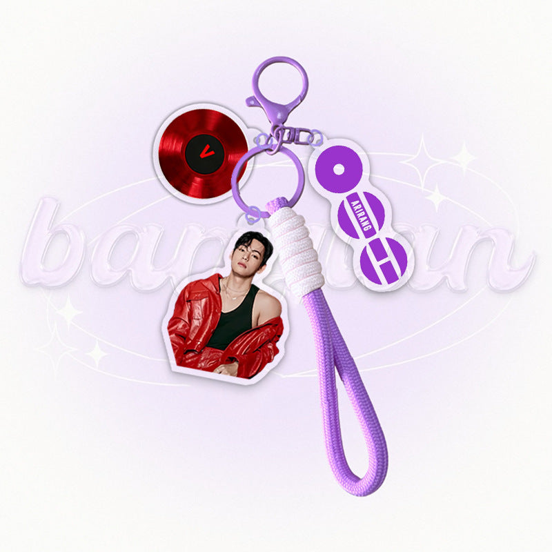 BTS Acrylic Keychain with Vinyl Record Charm | K-Pop ARMY Gift