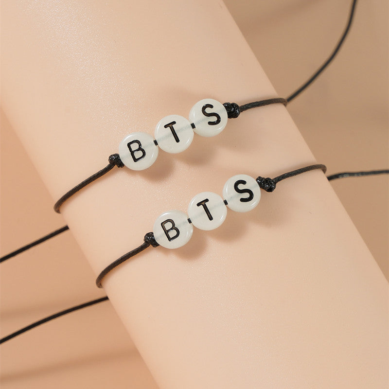 BTS Glow-in-the-Dark Adjustable Friendship Bracelet Set – Luminous Beaded K-Pop ARMY Couple Bracelet | BTS Bracelet