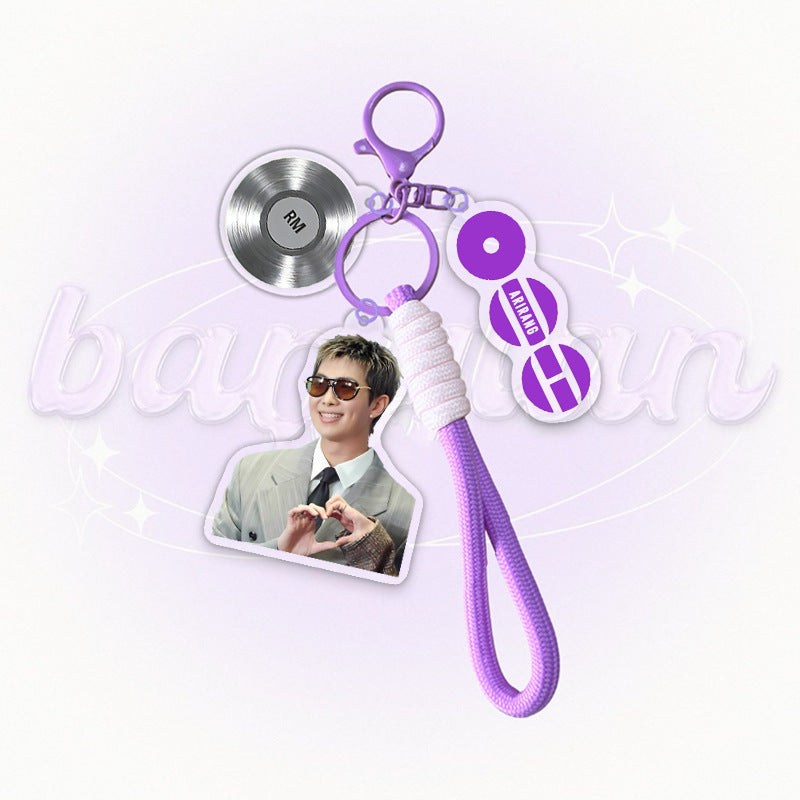 BTS Acrylic Keychain with Vinyl Record Charm | K-Pop ARMY Gift