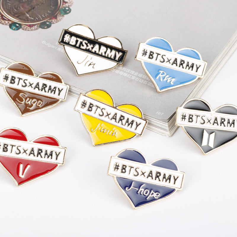 BTS x ARMY Heart Enamel Pin Badge | K-Pop Member Brooch for Bags, Jackets & Backpacks | BTS Pin Badge