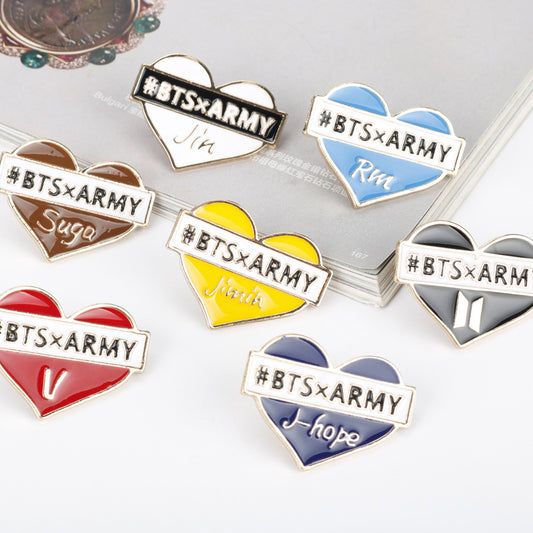 BTS x ARMY Heart Enamel Pin Badge | K-Pop Member Brooch for Bags, Jackets & Backpacks | BTS Pin Badge