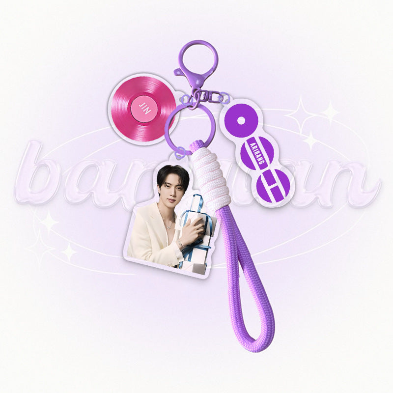 BTS Acrylic Keychain with Vinyl Record Charm | K-Pop ARMY Gift