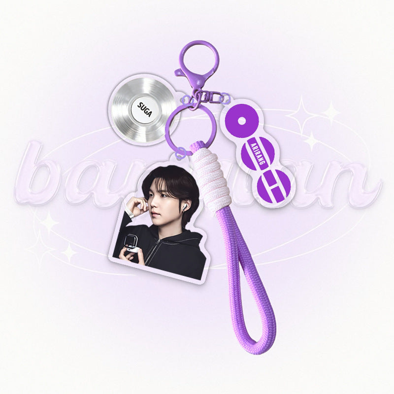 BTS Acrylic Keychain with Vinyl Record Charm | K-Pop ARMY Gift